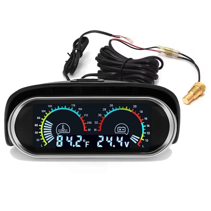 BLLYOGU Digital 2-in-1 Water Temp & Voltage Gauge Set with 1/8 NPT Sensor for Car, Truck, Marine, RV - Image 1